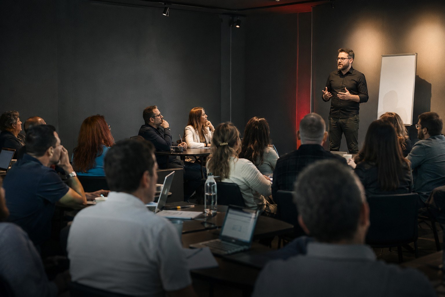 Bim Cardoso conduzindo o workshop de Inteligência Artificial IA na Prática para executivos e empresários de entidades empresariais